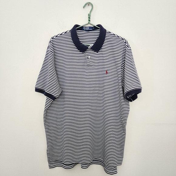 Polo Ralph Lauren Other - Polo Ralph Lauren Mens XL Navy Blue White Striped Short Sleeve Polo Shirt Cotton